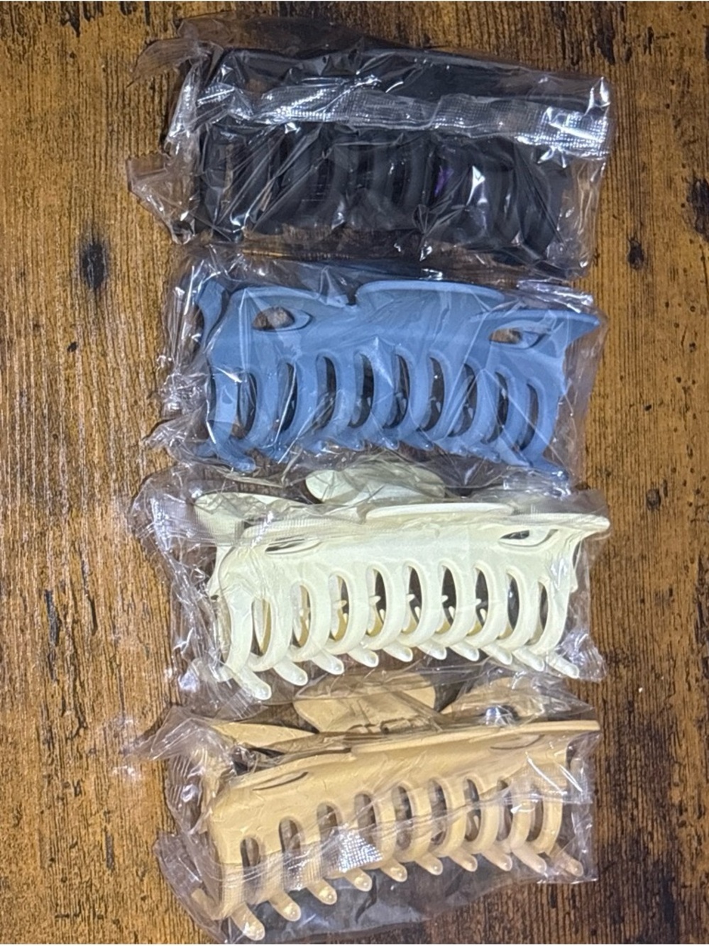 Set of Kids Hair Claw Clips - Black, Blue, Cream, Tan